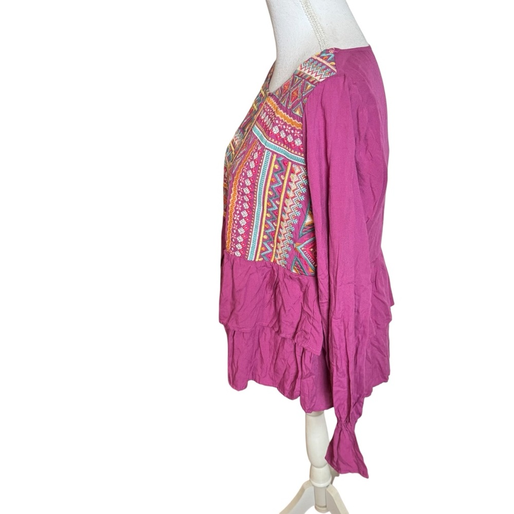 Savanna Jane Embroidered Peasant Blouse in Magenta Small - Picture 3 of 6